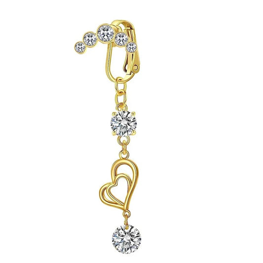Diamond heart clip-on belly ring