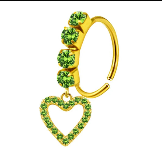 Emerald heart dangling nose ring