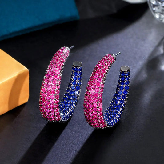 Red and blue cubic zirconia hoop earring