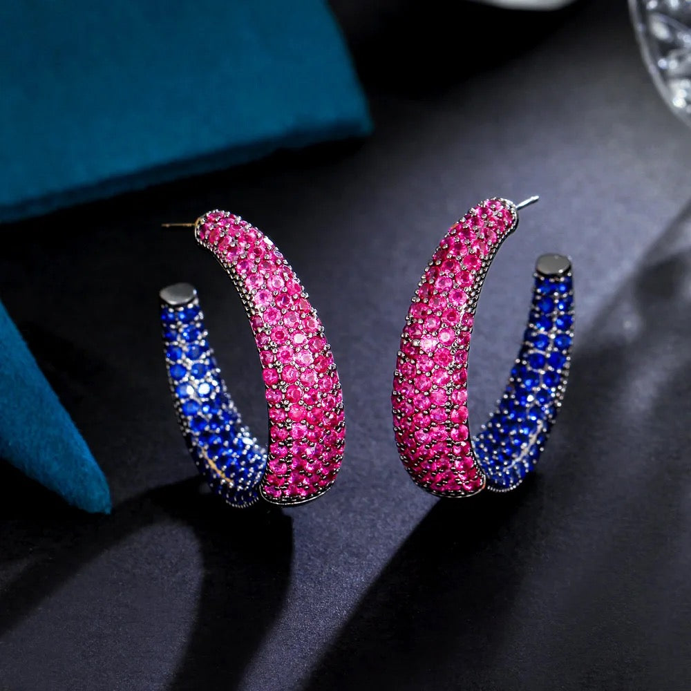 Red and blue cubic zirconia hoop earring